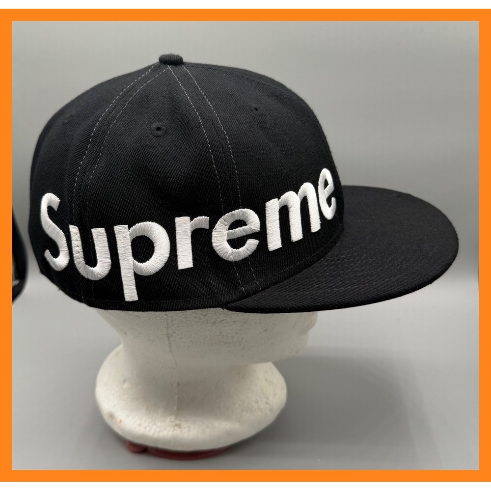 Supreme World Famous New Era Side Logo Fitted Hat Black/White 7 3/8 59FIFTY RARE